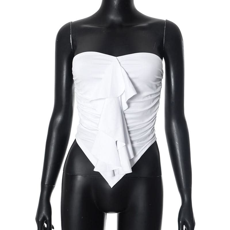 Ruffle ruched solid tube top