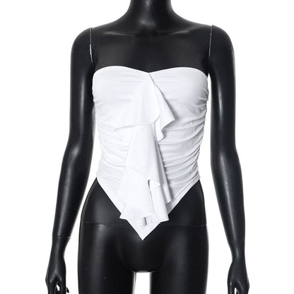 Ruffle ruched solid tube top