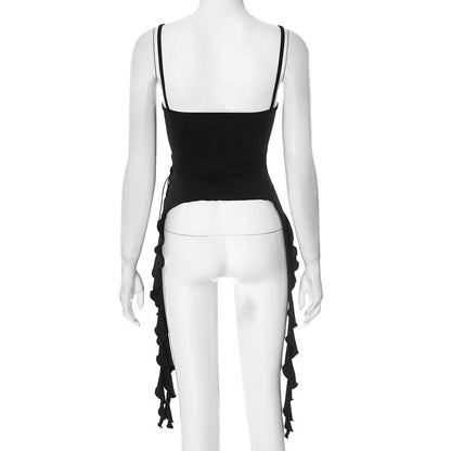U neck ruffle lace up cami top