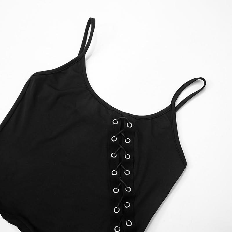 U neck ruffle lace up cami top