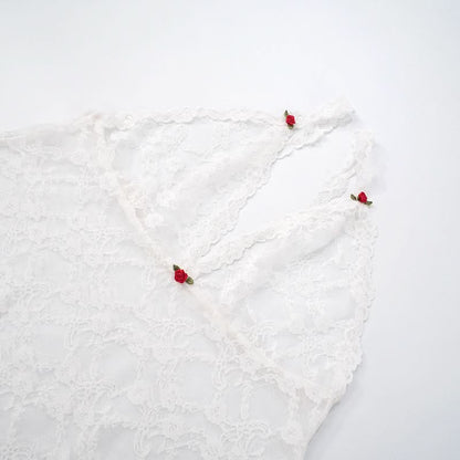 V neck lace see through cami short pant set