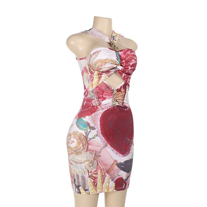 Hollow out o ring contrast cut out mini dress