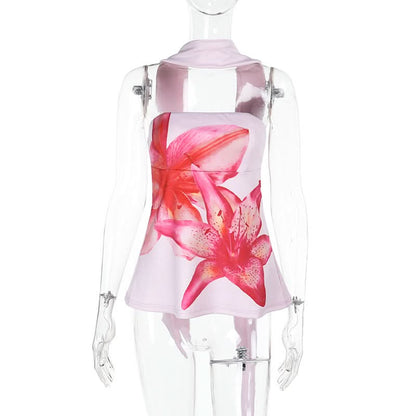 Flower print halter tube top