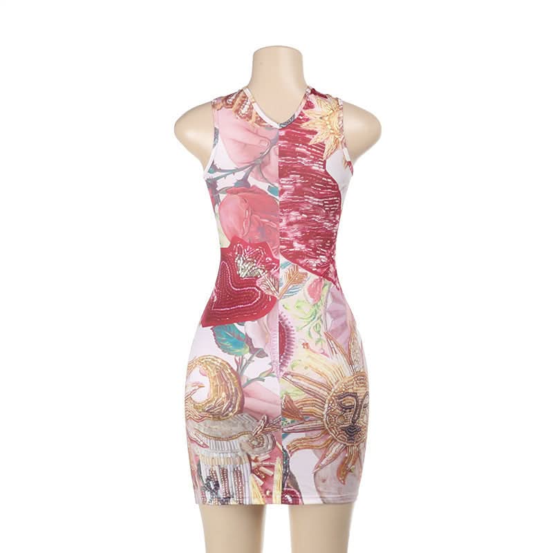 Hollow out o ring contrast cut out mini dress