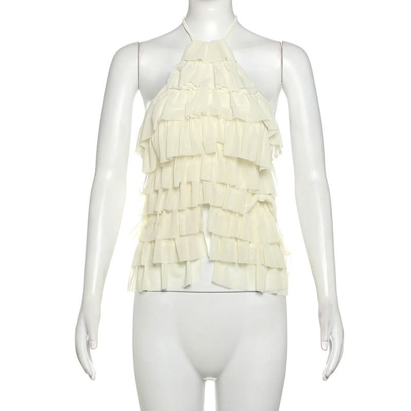 Halter ruffle self tie backless top