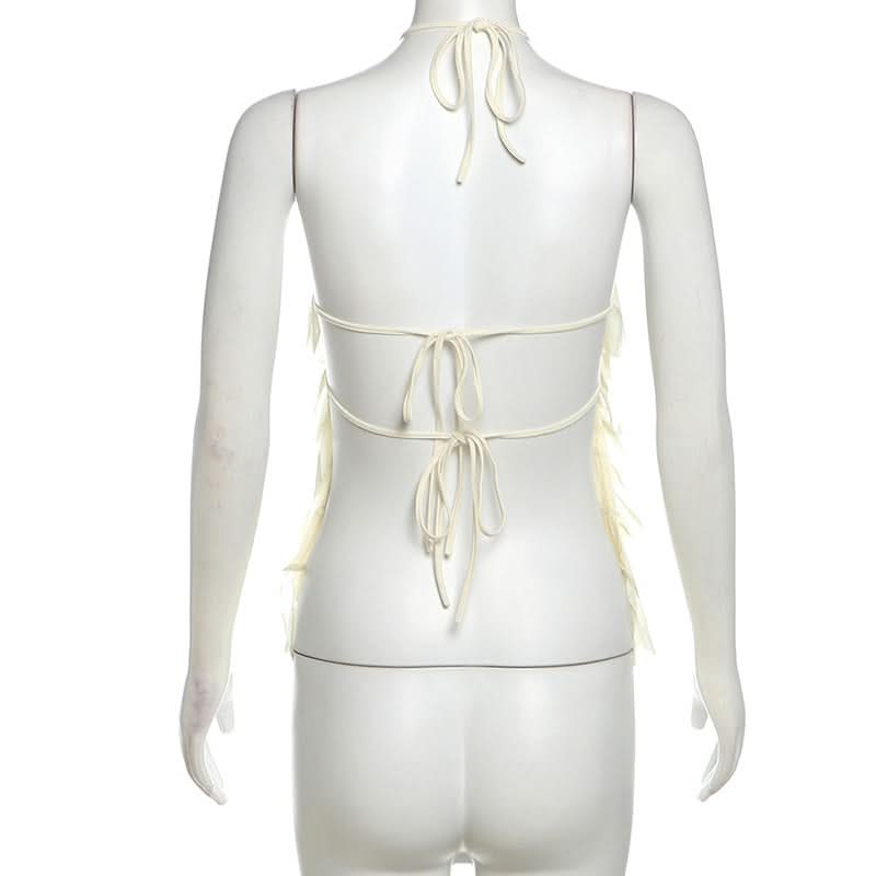 Halter ruffle self tie backless top