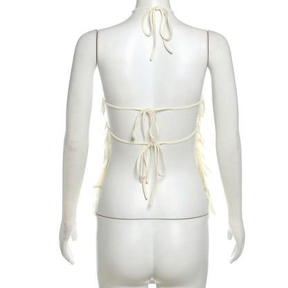 Halter ruffle self tie backless top