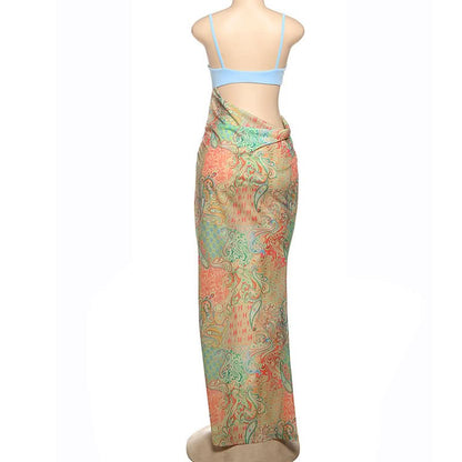 Flower applique hollow out cami cut out maxi dress