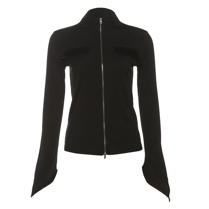 Long sleeve high neck zip-up PU leather mesh maxi skirt set