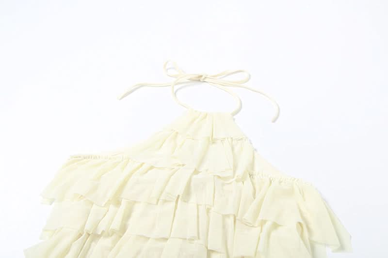 Halter ruffle self tie backless top