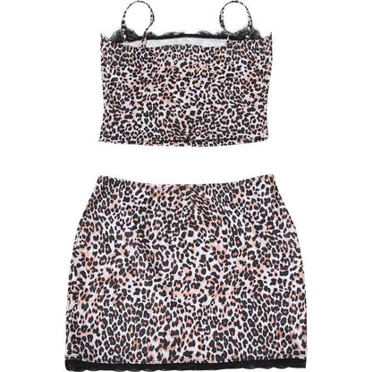 Leopard print lace hem cami mini skirt set