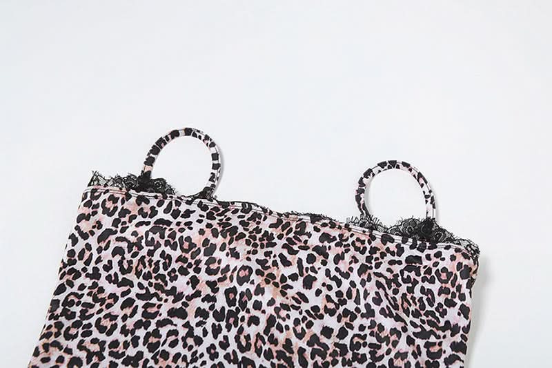 Leopard print lace hem cami mini skirt set