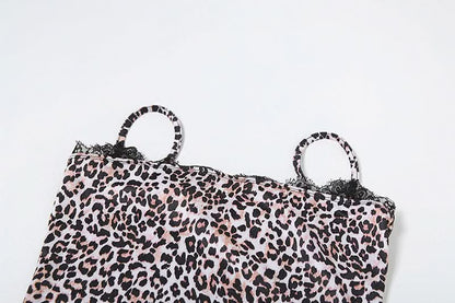 Leopard print lace hem cami mini skirt set