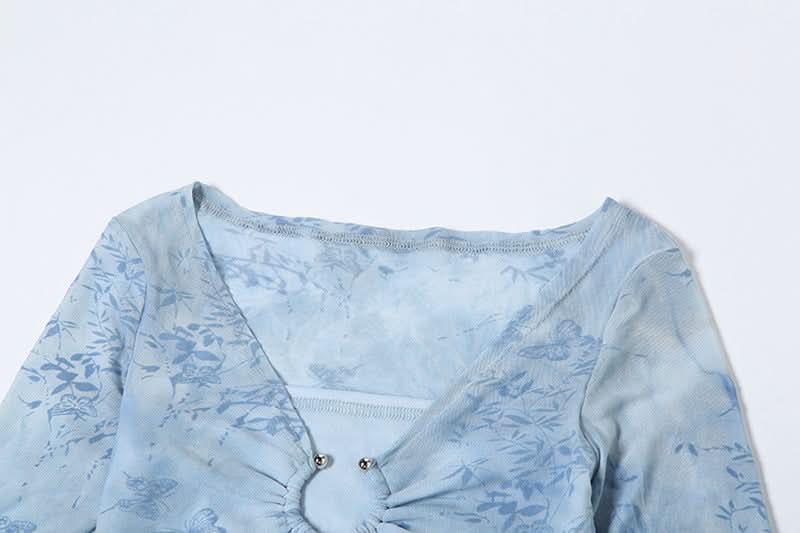 Long flared sleeve mesh maxi dress