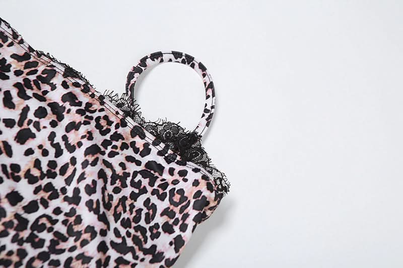 Leopard print lace hem cami mini skirt set