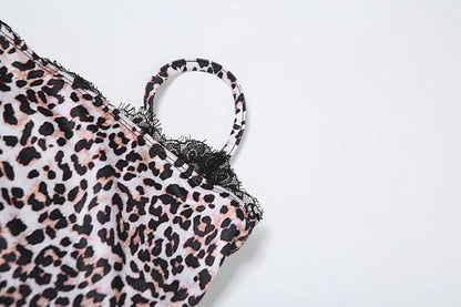 Leopard print lace hem cami mini skirt set