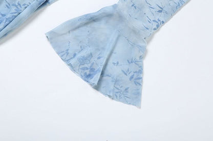 Long flared sleeve mesh maxi dress