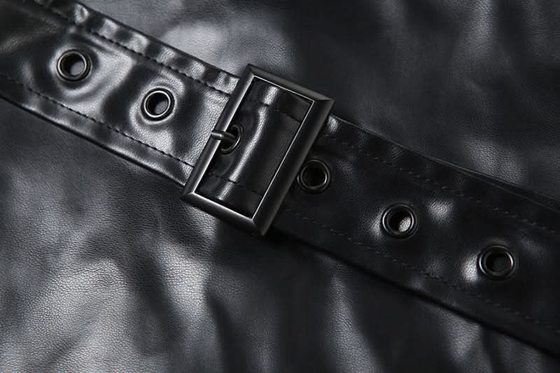 Long sleeve high neck zip-up PU leather mesh maxi skirt set