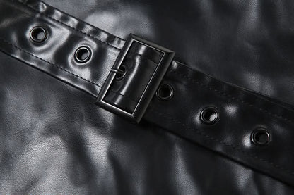 Long sleeve high neck zip-up PU leather mesh maxi skirt set