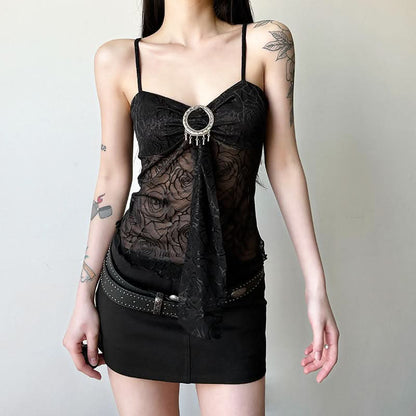 Mesh flower pattern mesh cami top