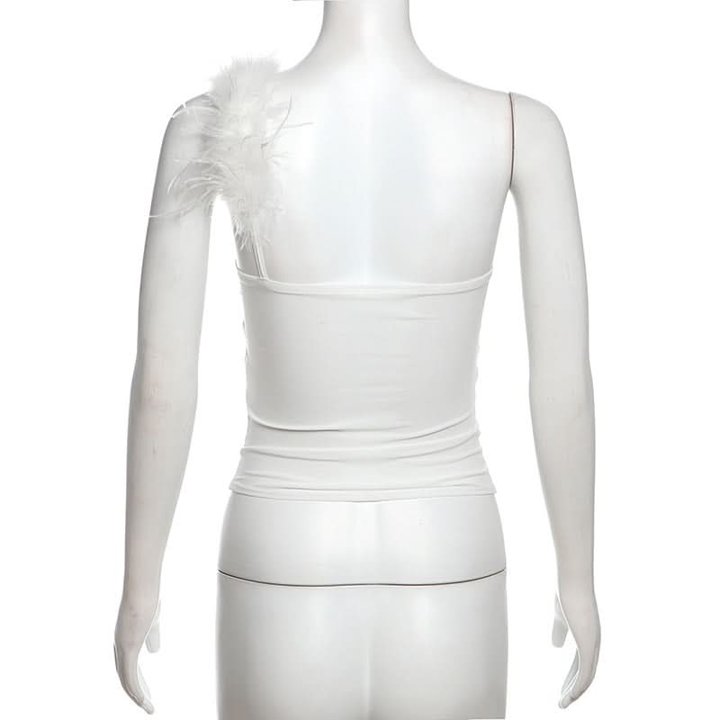 One shoulder fluffy mesh top