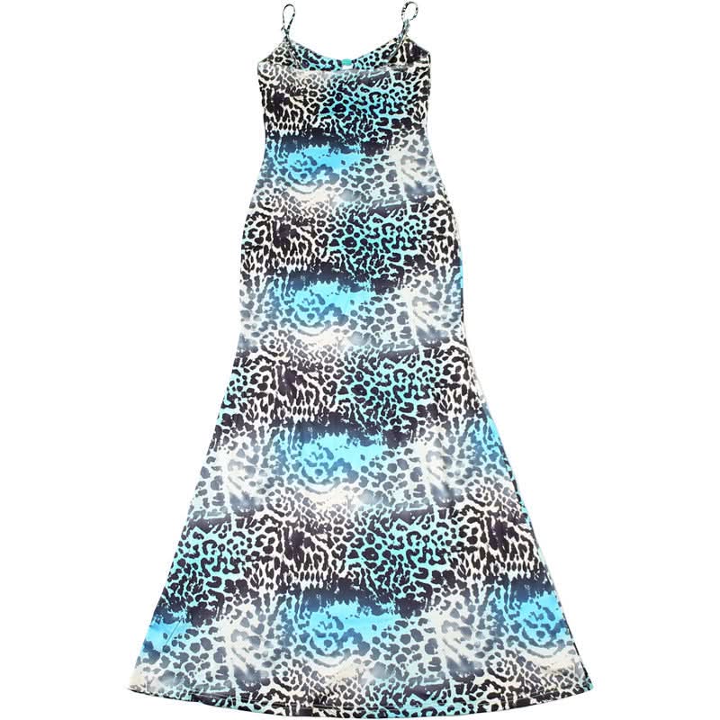Leopard print contrast hollow out cami cut out maxi dress