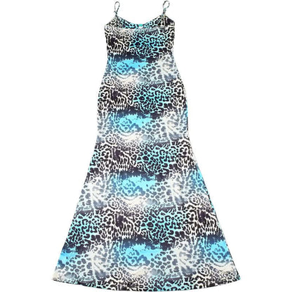 Leopard print contrast hollow out cami cut out maxi dress