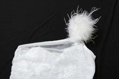 One shoulder fluffy mesh top