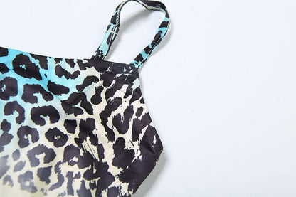 Leopard print contrast hollow out cami cut out maxi dress