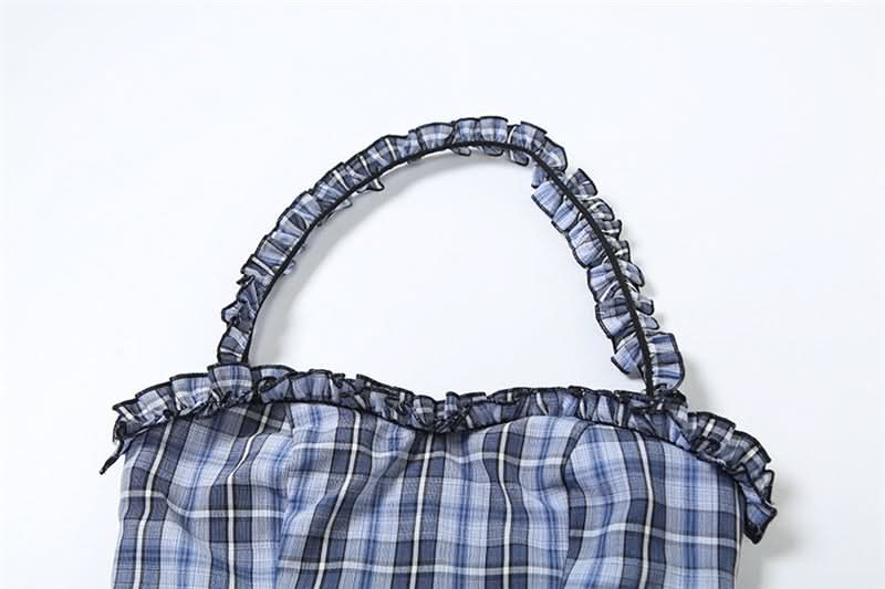Plaid halter ruffle smocked top
