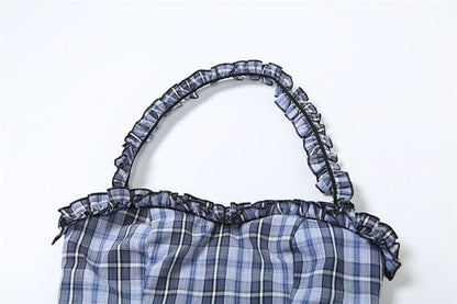 Plaid halter ruffle smocked top