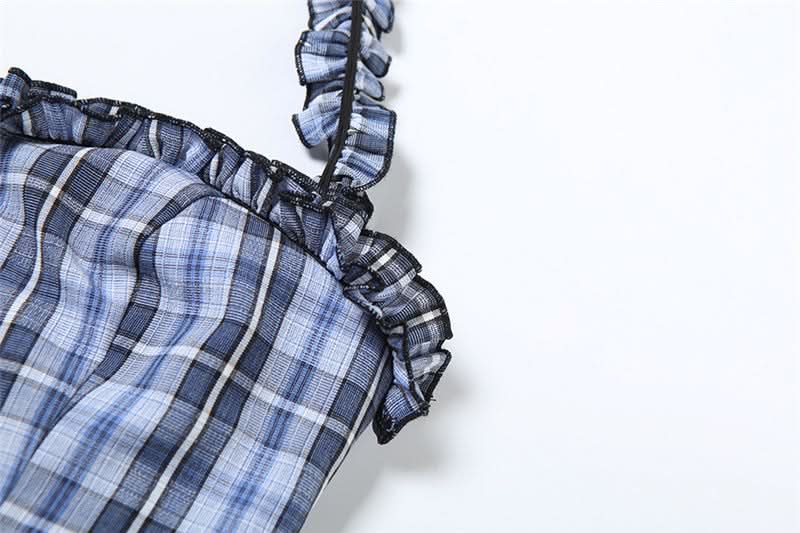 Plaid halter ruffle smocked top