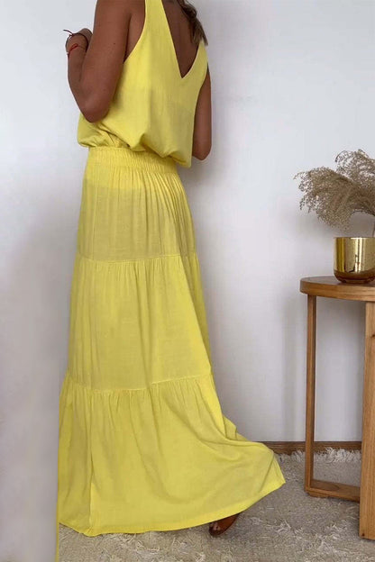 Casual Lace Up Flounce V Neck Sleeveless Two Pieces(6 Colors)