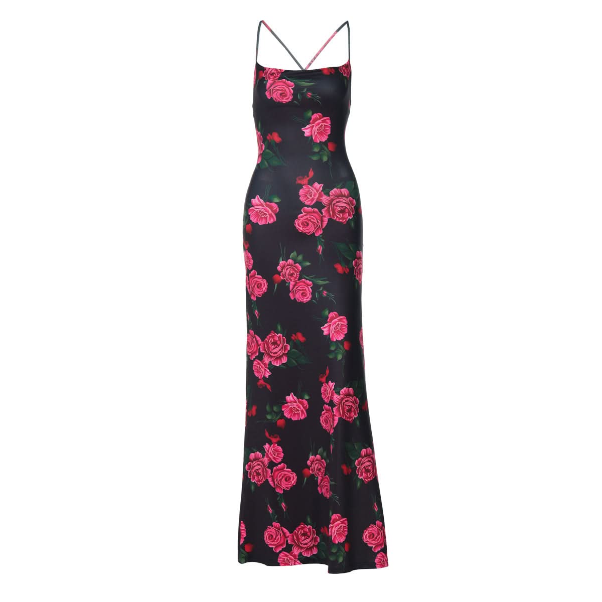 Flower print lace up backless maxi dress