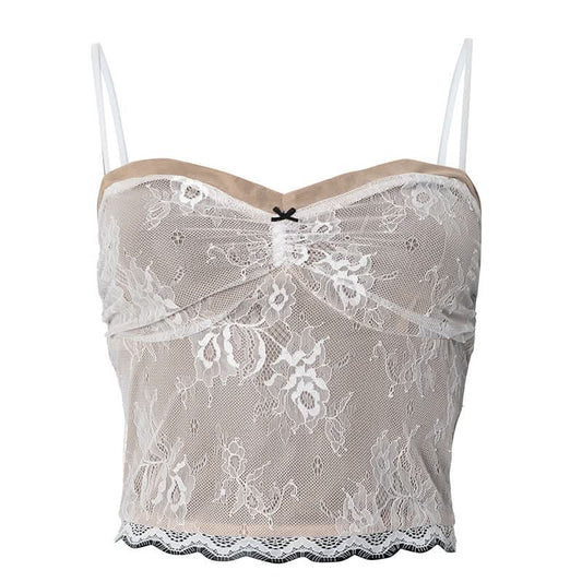 Lace bowknot backless cami top