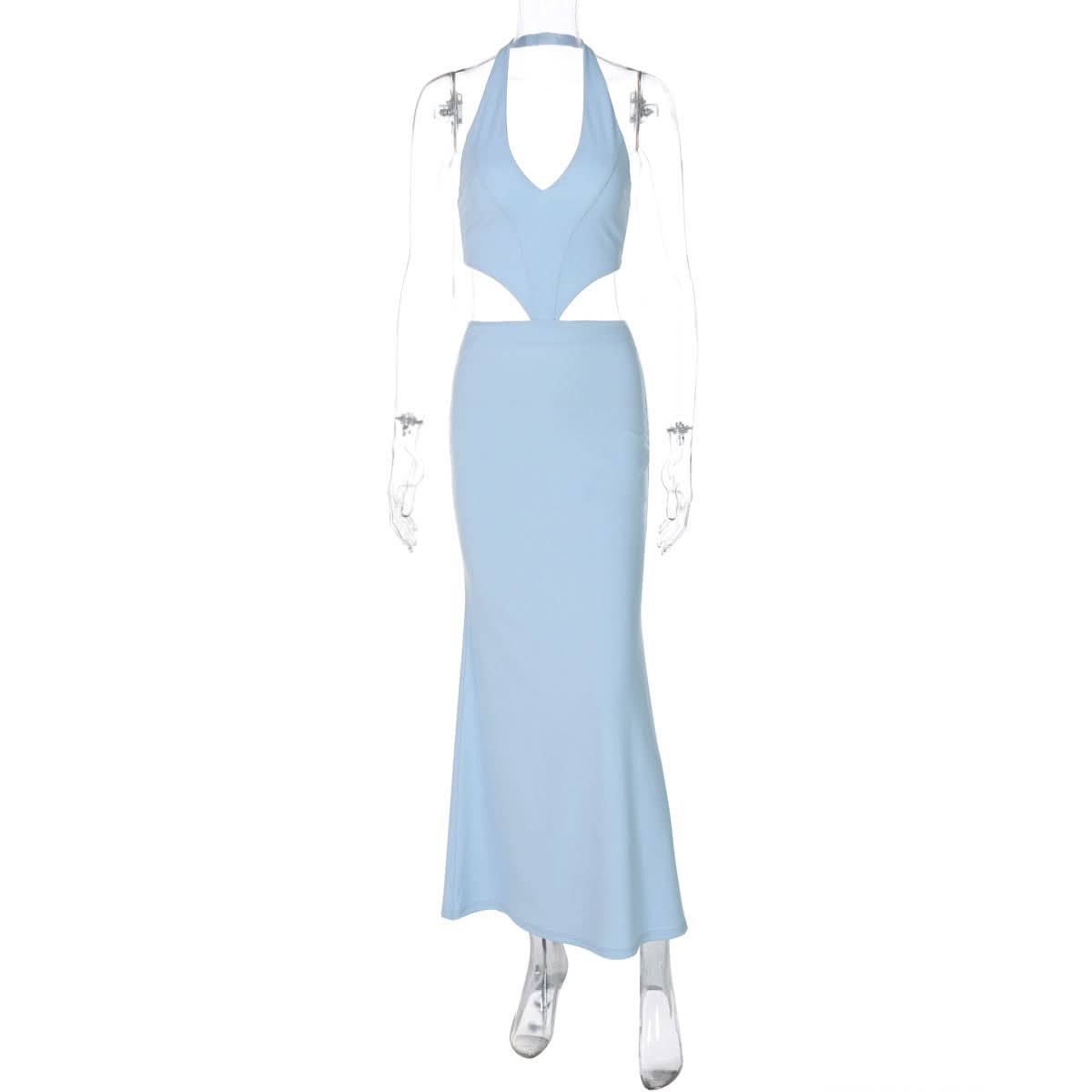 Halter v neck hollow out lace up cut out maxi dress