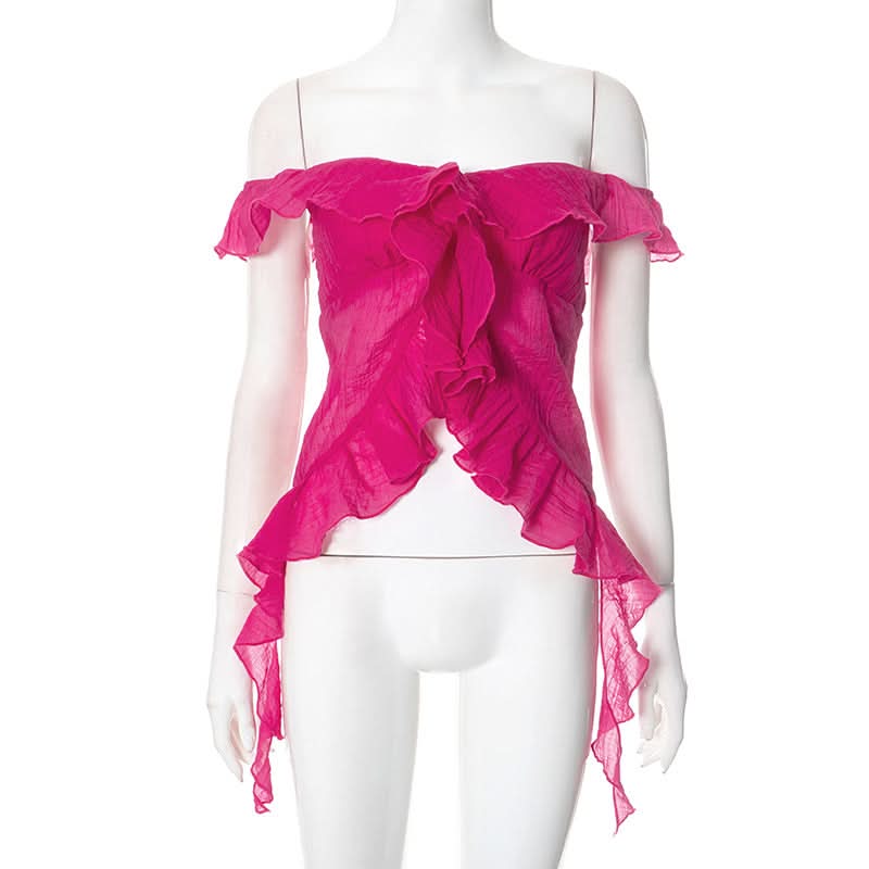 Off shoulder ruffle backless top