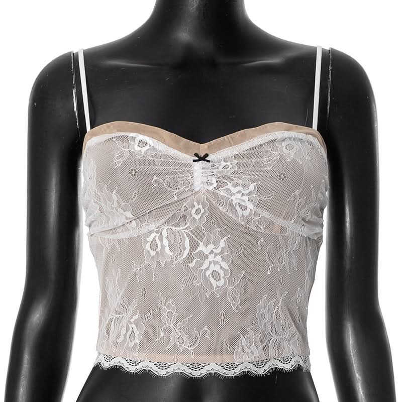 Lace bowknot backless cami top