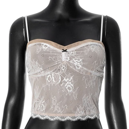 Lace bowknot backless cami top