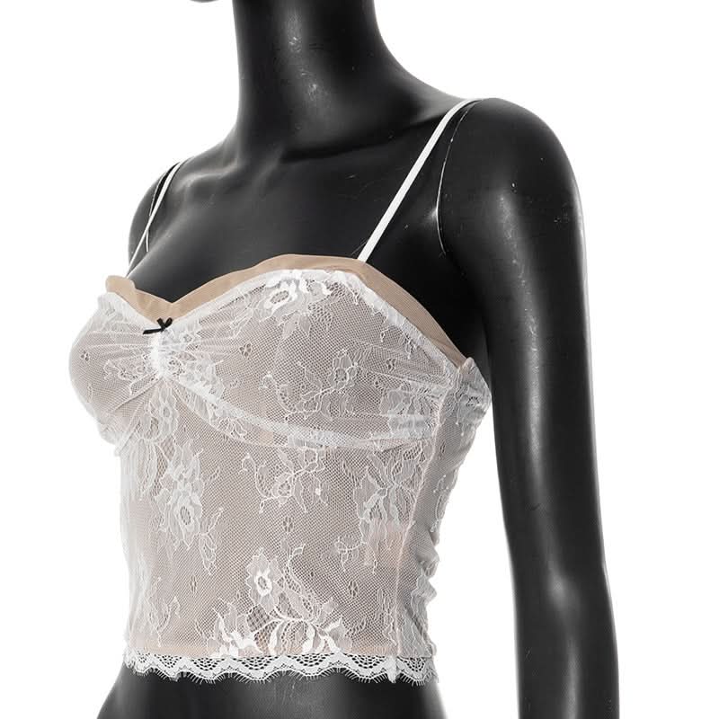 Lace bowknot backless cami top