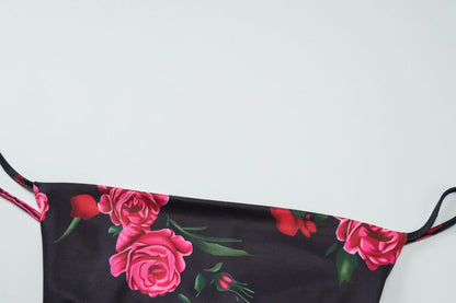 Flower print lace up backless maxi dress