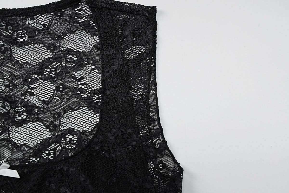 Square neck bowknot lace tank top
