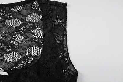 Square neck bowknot lace tank top