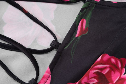 Flower print lace up backless maxi dress