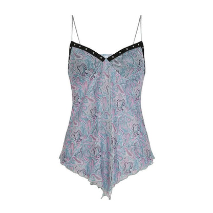 V neck contrast mesh cami top
