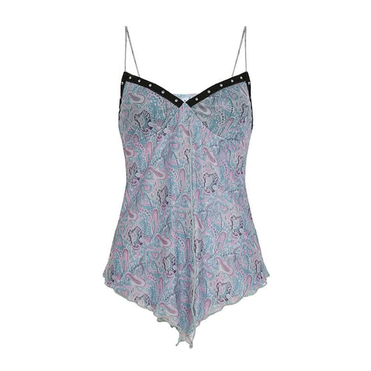 V neck contrast mesh cami top