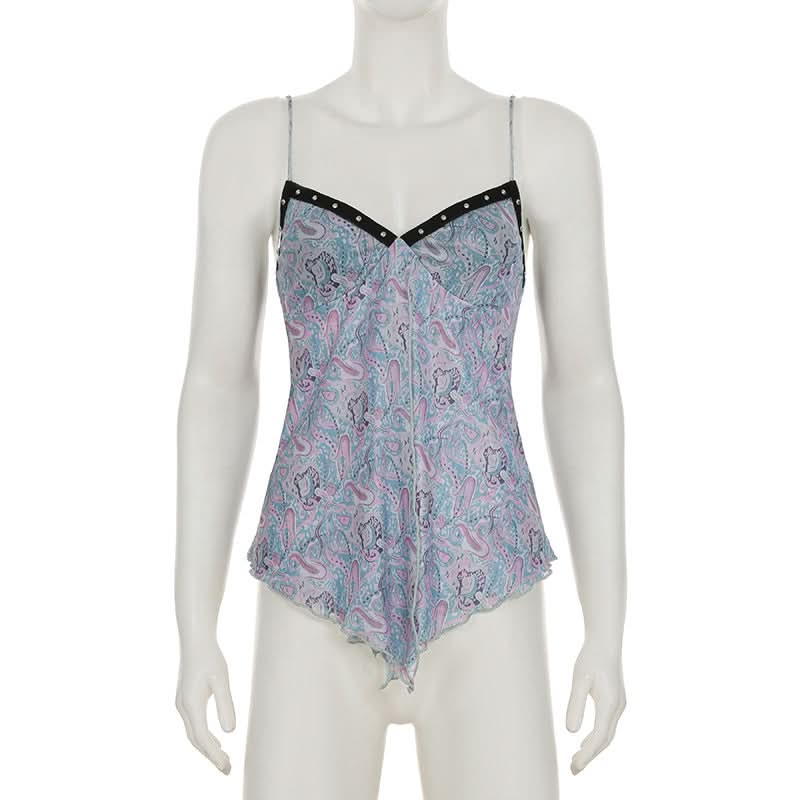 V neck contrast mesh cami top