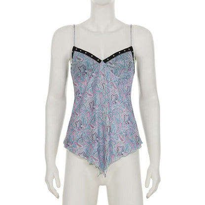 V neck contrast mesh cami top