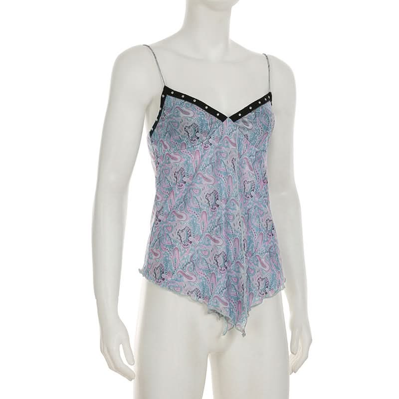 V neck contrast mesh cami top