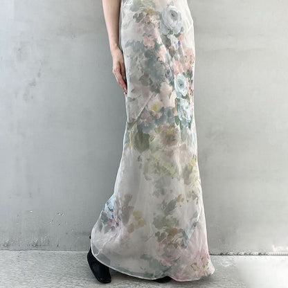 V neck flower print cami maxi dress